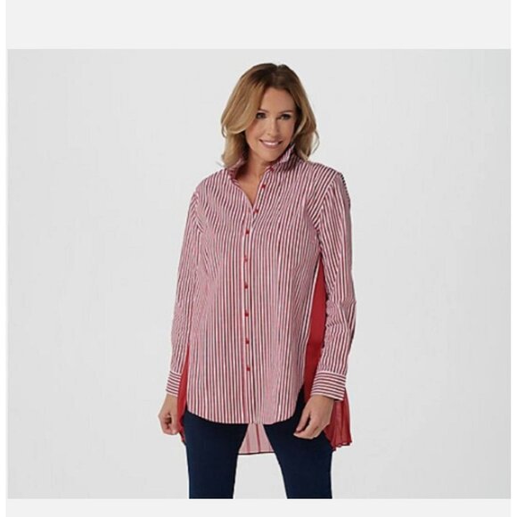 LOGO by Lori Goldstein Top w/Side Flounce Twin Set Tango Red Medium A375733 - Picture 1 of 1